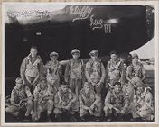 First crew of the 315th Bomber Wing to strike Japan in front of the Fluffy Fuz III June 27, 1945